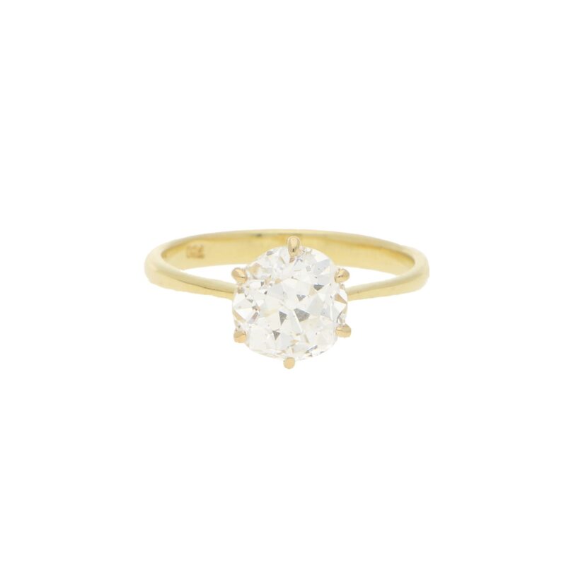 Old Mine Cut Diamond Engagement Ring in Yellow Gold