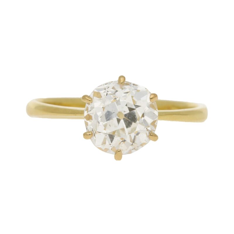 Old Mine Cut Diamond Engagement Ring in Yellow Gold