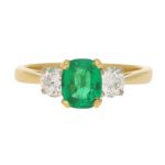 Emerald and Diamond Trilogy Engagement Ring in Yellow Gold