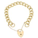 Vintage Heart Padlock Charm Link Bracelet in Yellow Gold