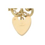 Vintage Heart Padlock Charm Link Bracelet in Yellow Gold
