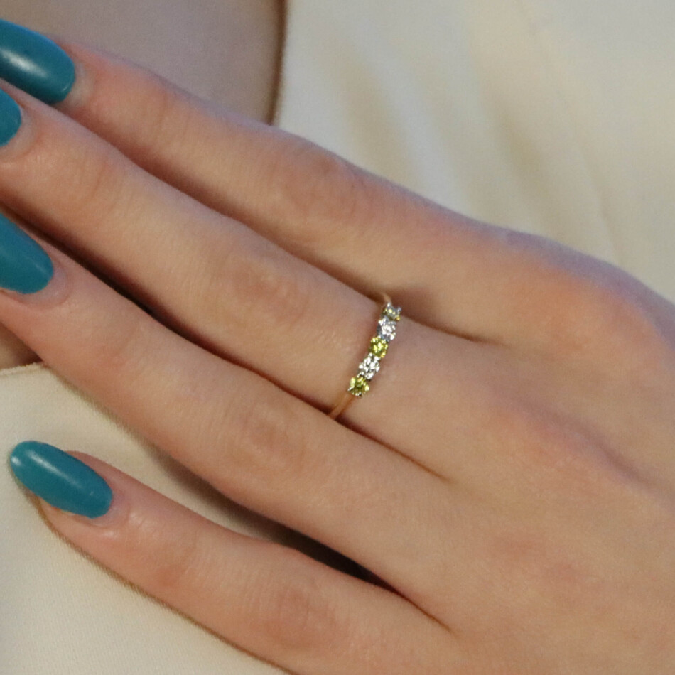 White and Natural Yellow Diamond Half Eternity Ring