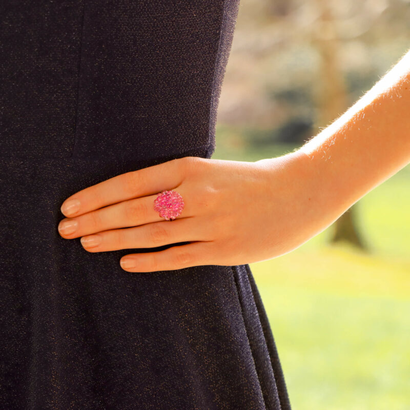 Hydrangea Briolette Pink Sapphire Cluster Ring