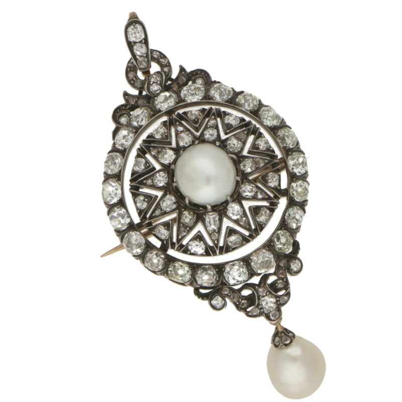 Convertible Victorian Pearl and Diamond Brooch Pendant