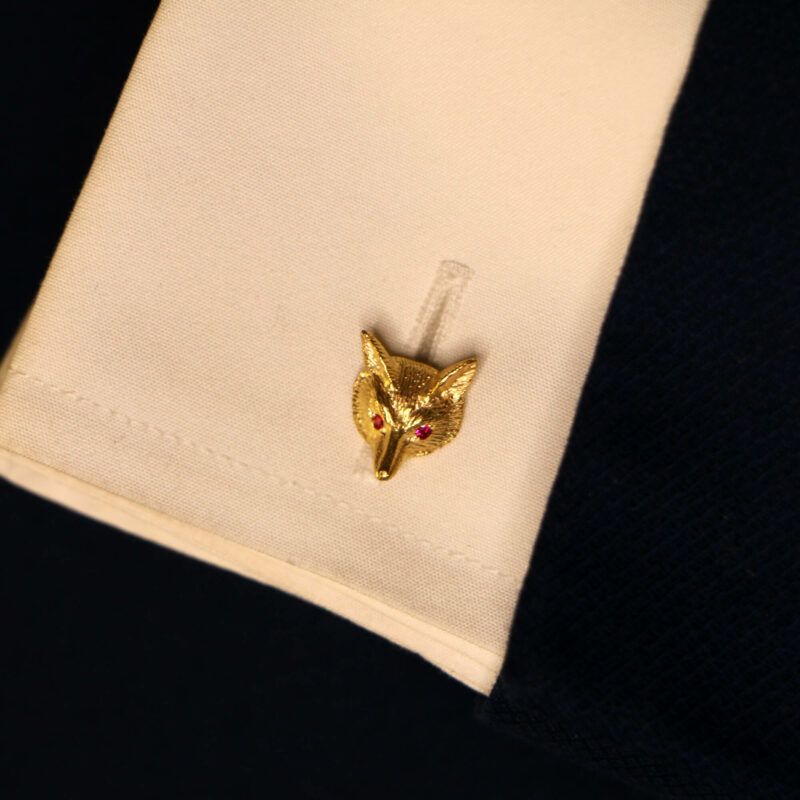 Ruby Eyed Fox Head Cufflinks in 9k Gold