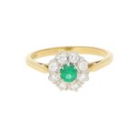 Emerald and Diamond Daisy Cluster Ring