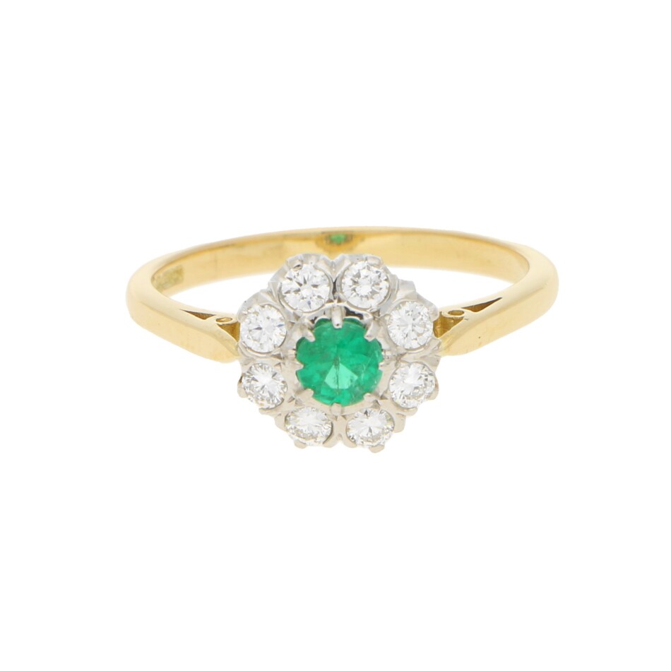 Emerald and Diamond Daisy Cluster Ring