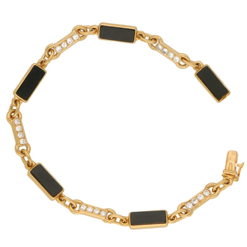 Vintage Van Cleef and Arpels Onyx and Diamond Chain Bracelet