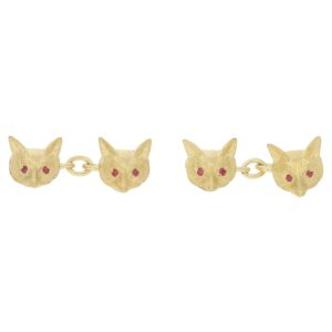 Ruby Eyed Fox Head Cufflinks in 9k Gold