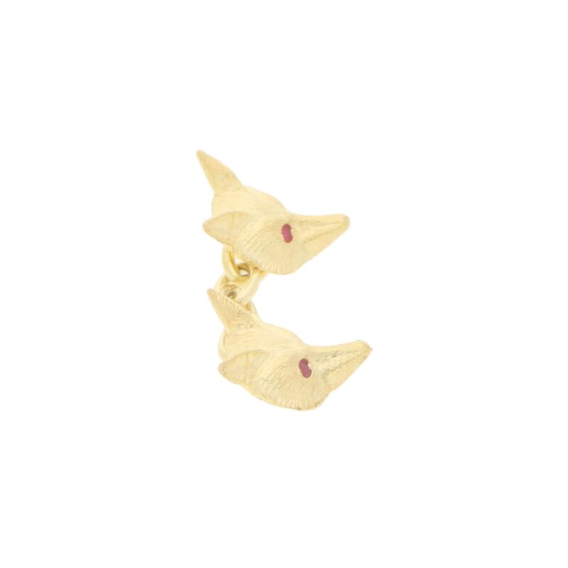 Ruby Eyed Fox Head Cufflinks in 9k Gold