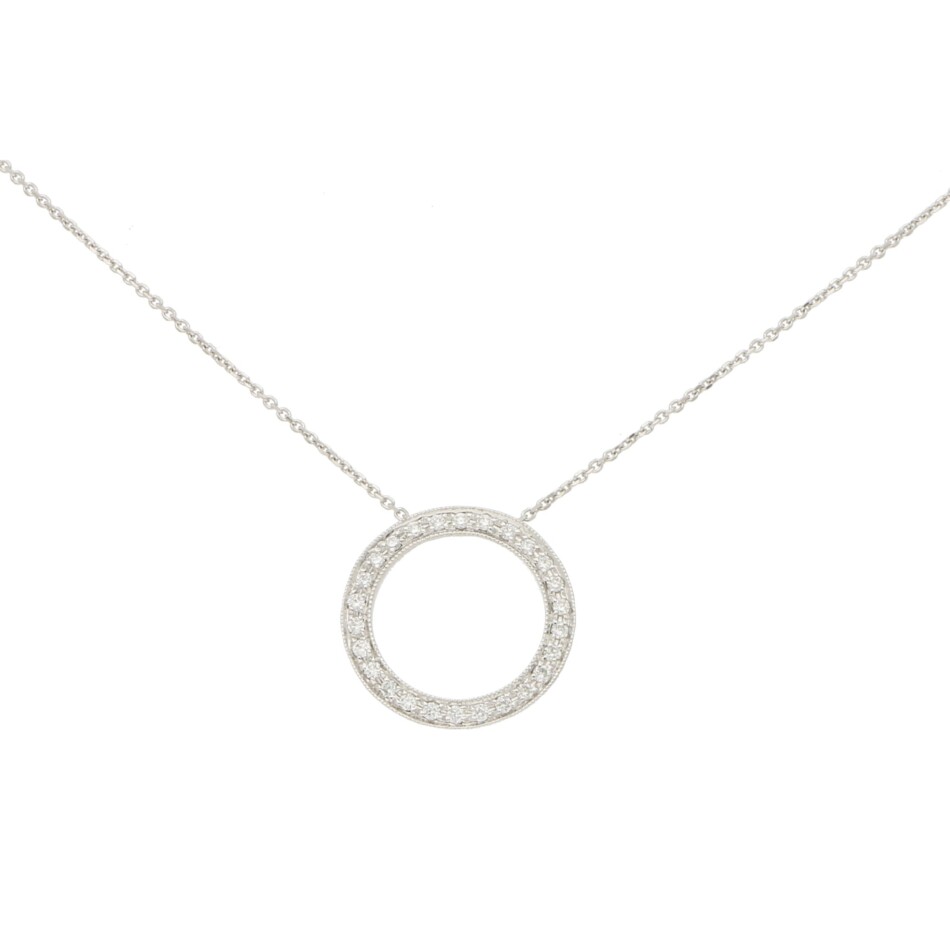 Diamond Circle Pendant Set in White Gold