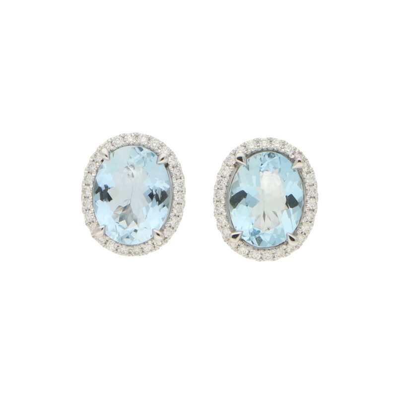 Aquamarine And Diamond Cluster Stud Earrings