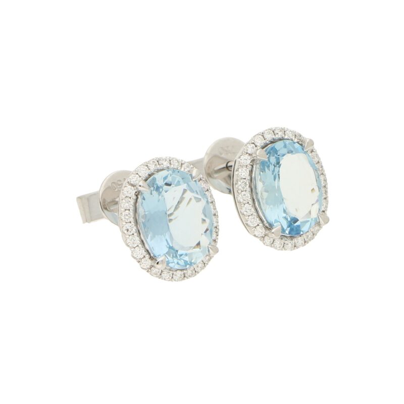 Aquamarine And Diamond Cluster Stud Earrings