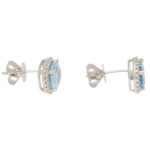 Aquamarine And Diamond Cluster Stud Earrings