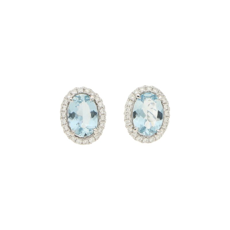 Aquamarine and Diamond Halo Stud Earrings