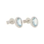 Aquamarine and Diamond Halo Stud Earrings