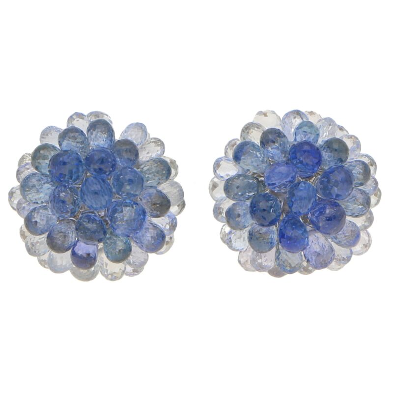 Hydrangea Briolette Floral Sapphire Cluster Earrings