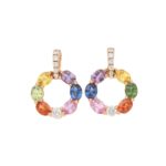 Rainbow Sapphire and Diamond Hoop Earrings