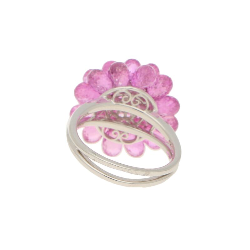 Hydrangea Briolette Pink Sapphire Cluster Ring