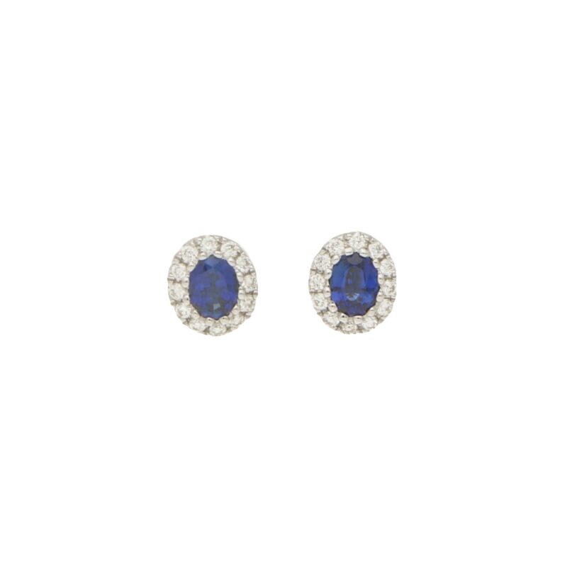 Sapphire and Diamond Cluster Halo Stud Earrings