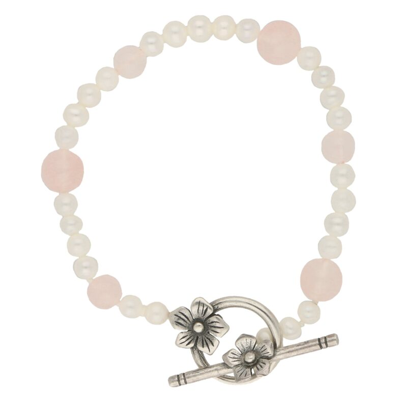 Pearl and Rose Quartz Silver Bracelet