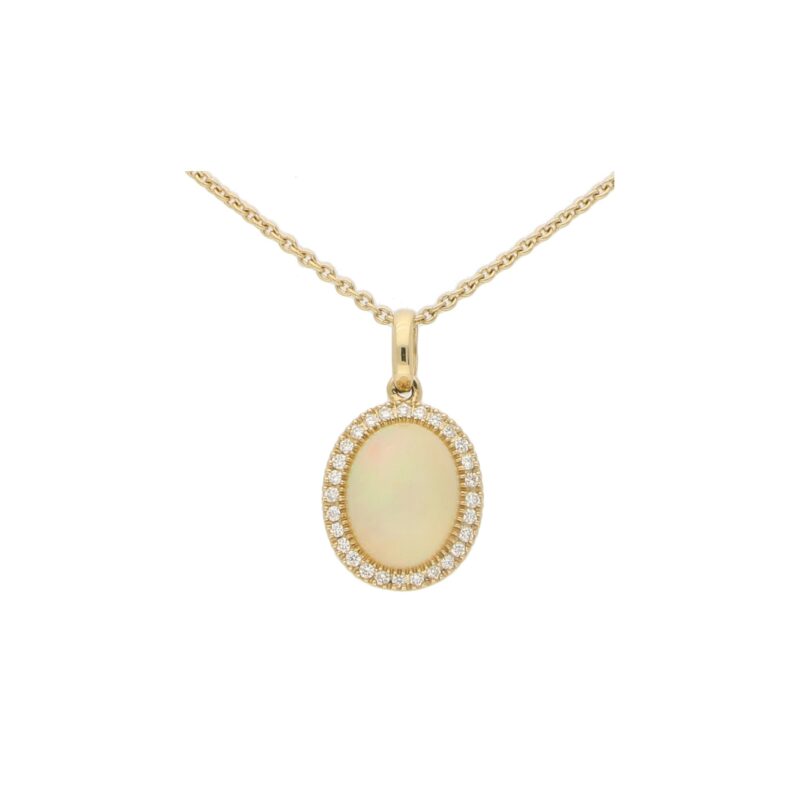 Opal and Diamond Cluster Halo Pendant