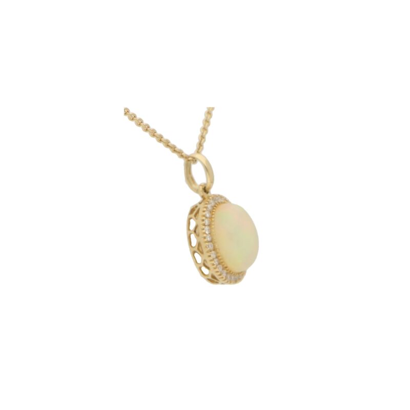 Opal and Diamond Cluster Halo Pendant