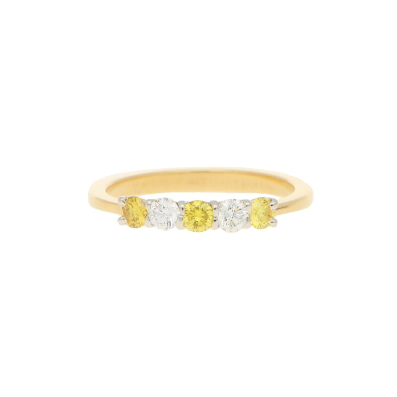 White and Natural Yellow Diamond Half Eternity Ring