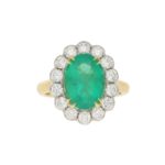 Emerald and Diamond Cluster Ring