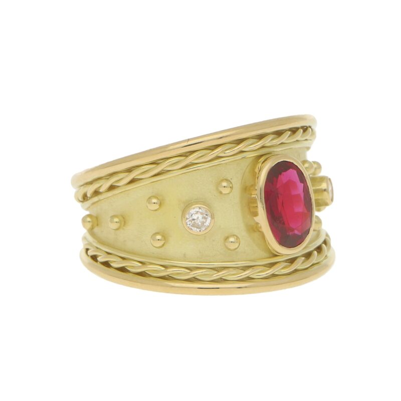 Ruby and Diamond Etruscan Revival Dress Ring