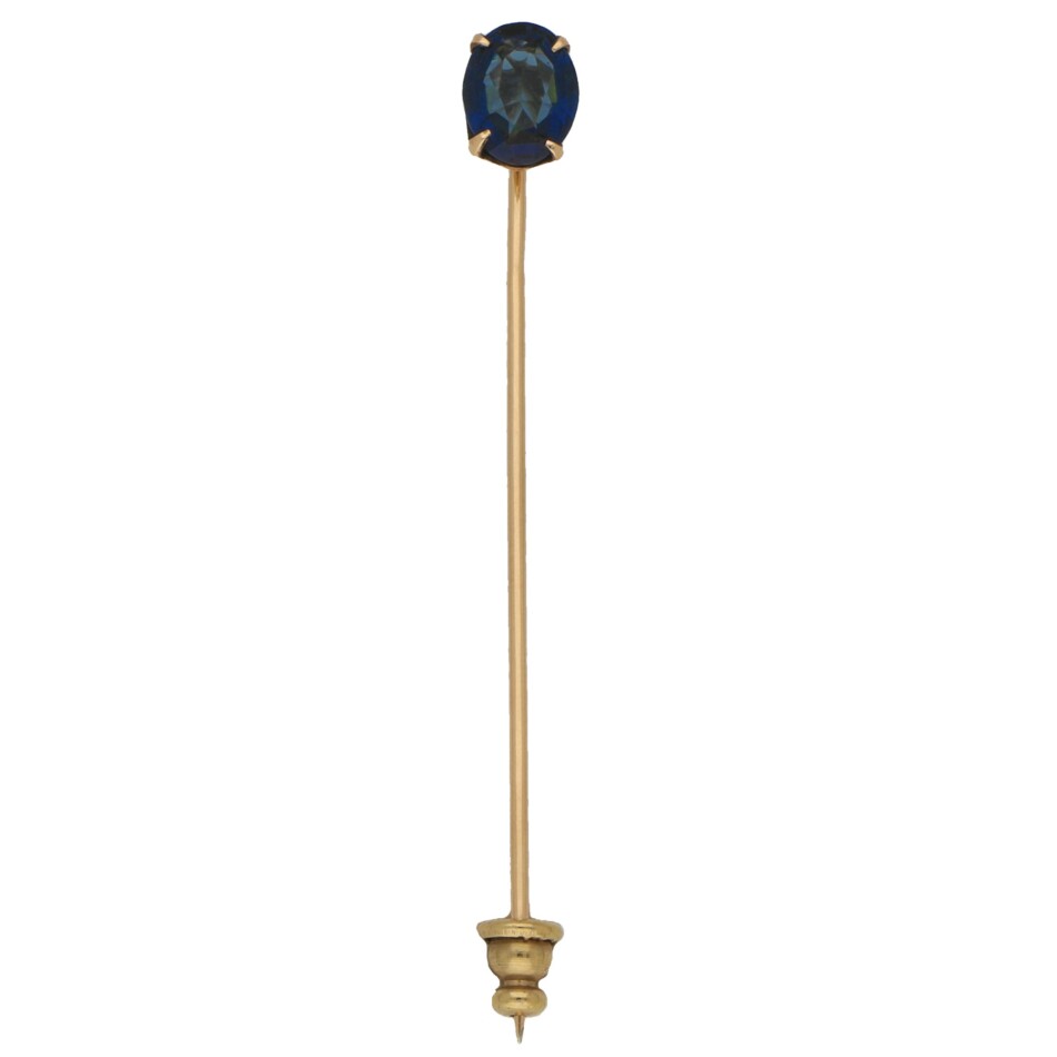Art Deco Blue Stoned Stick Pin in 9k Gold