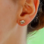 Baguette Cut Diamond Leaf Studs in Yellow Gold