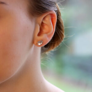 Contemporary Baguette Cut Diamond Leaf Studs in Rose Gold