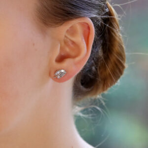 Baguette Cut Diamond Leaf Studs in White Gold