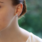 Contemporary Diamond Leaf Stud Earrings in White Gold