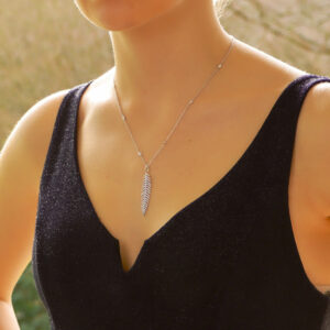 Contemporary Articulated Diamond Feather Necklace in White Gold