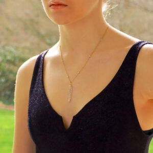 Contemporary Articulated Diamond Feather Necklace in Yellow Gold