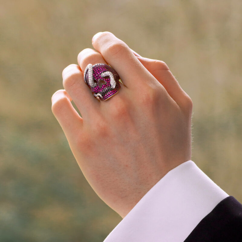 Theo Fennell Ruby and Diamond Skull and Snake Ring