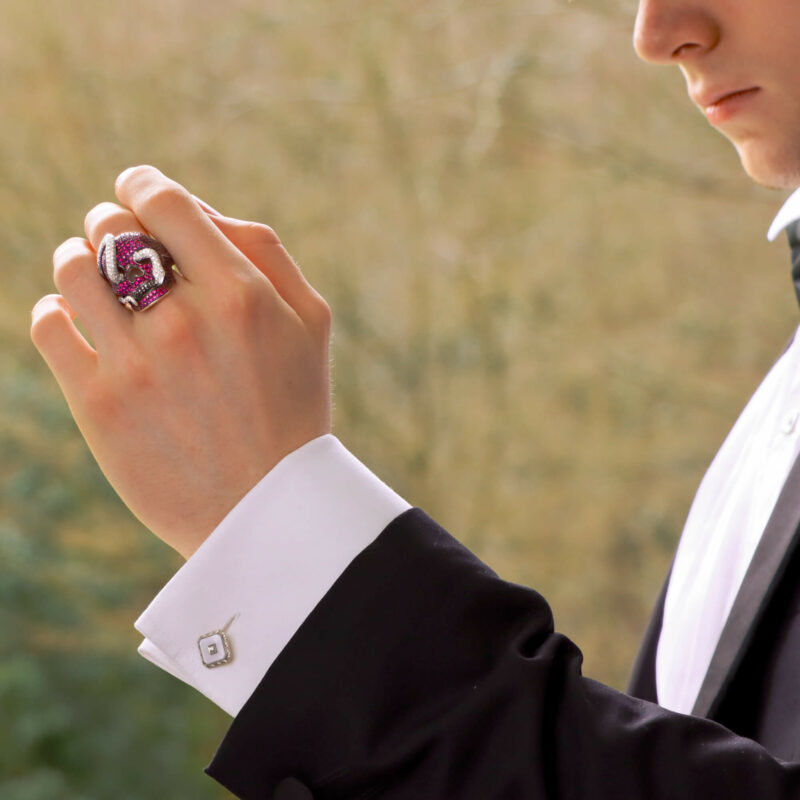 Theo Fennell Ruby and Diamond Skull and Snake Ring