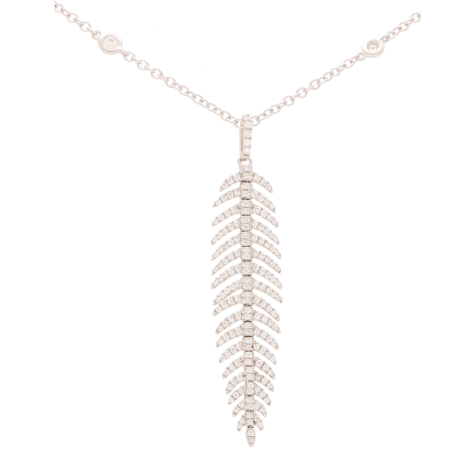 Contemporary Articulated Diamond Feather Necklace in White Gold