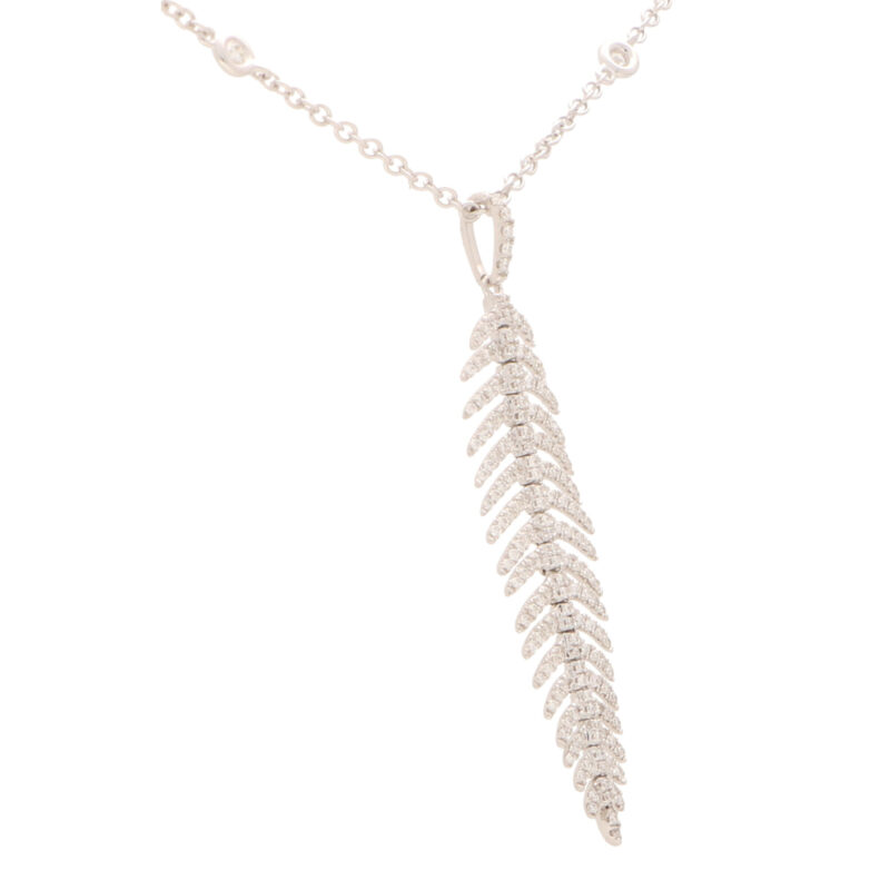 Articulated Diamond Feather Necklace in White Gold