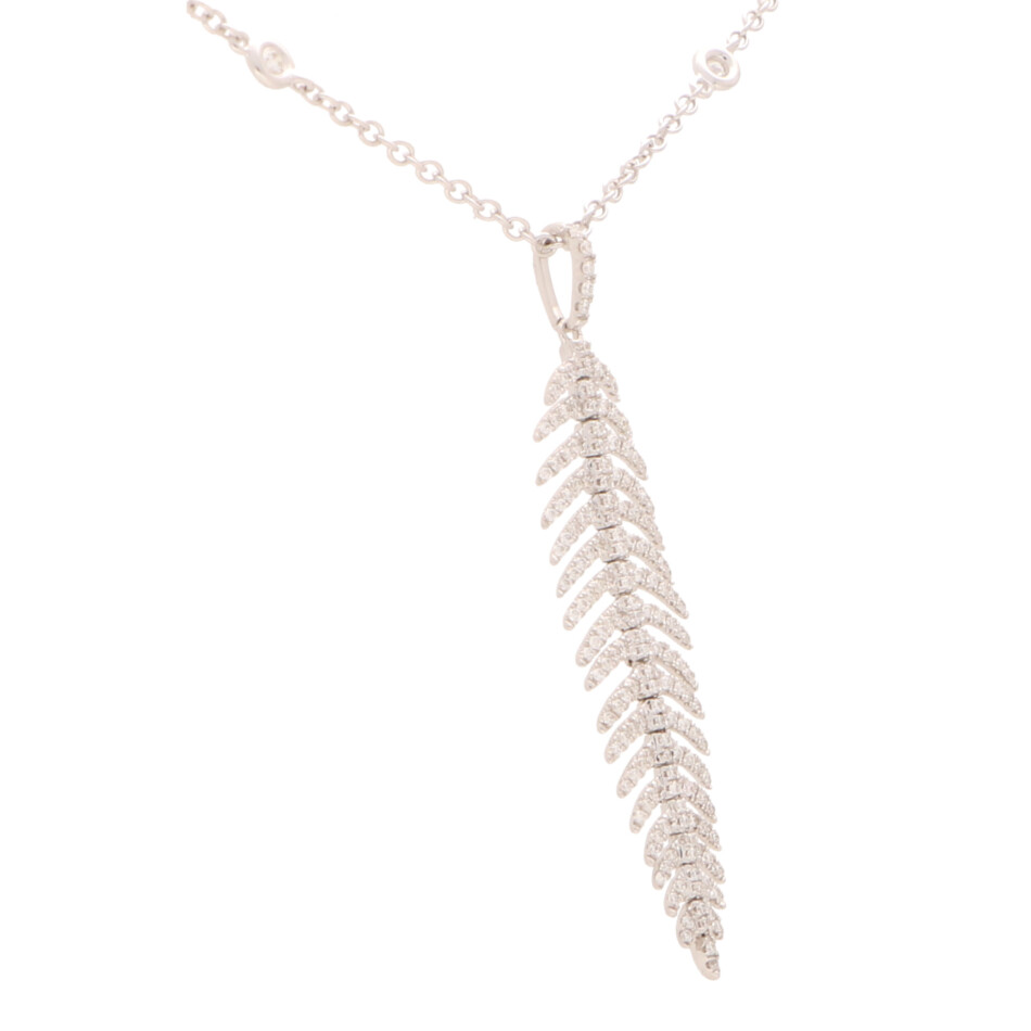 Contemporary Articulated Diamond Feather Necklace in White Gold