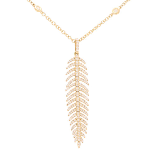 Contemporary Articulated Diamond Feather Necklace in Yellow Gold