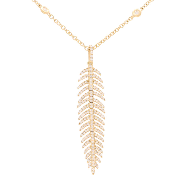 Contemporary Articulated Diamond Feather Necklace in Yellow Gold