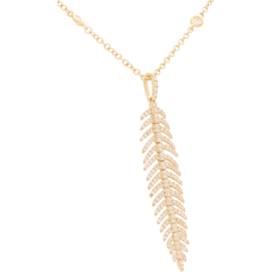 Contemporary Articulated Diamond Feather Necklace in Yellow Gold