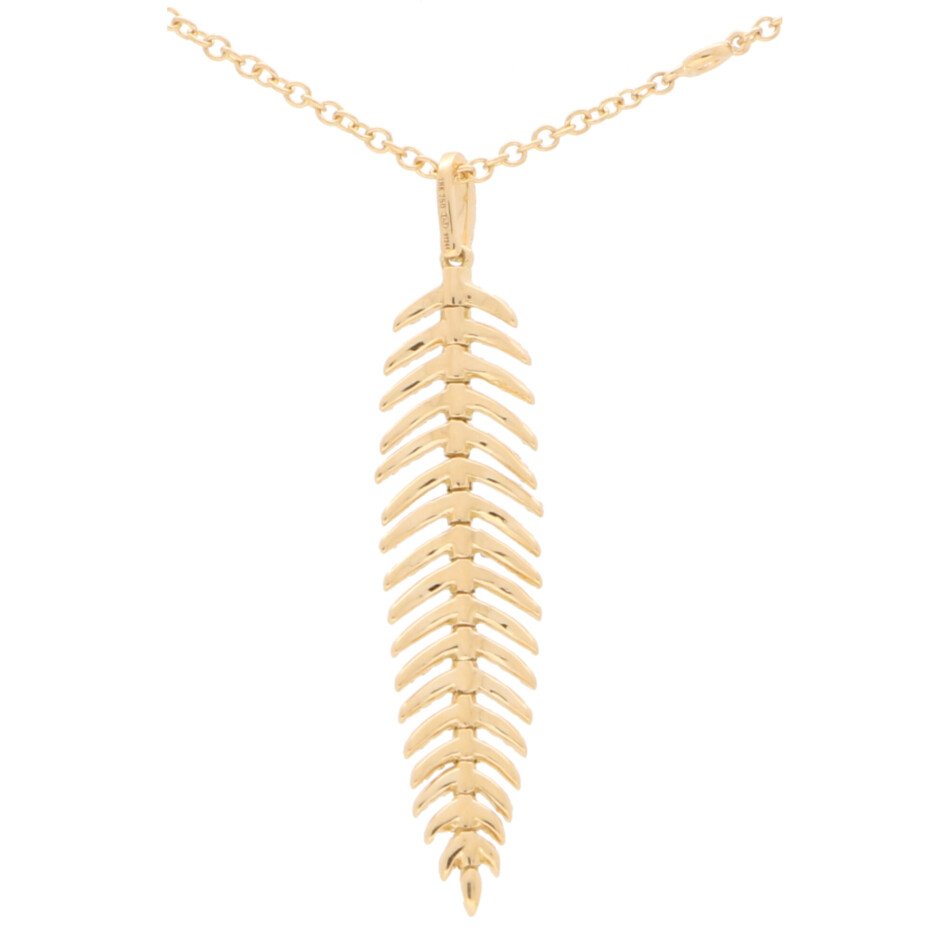 Contemporary Articulated Diamond Feather Necklace in Yellow Gold