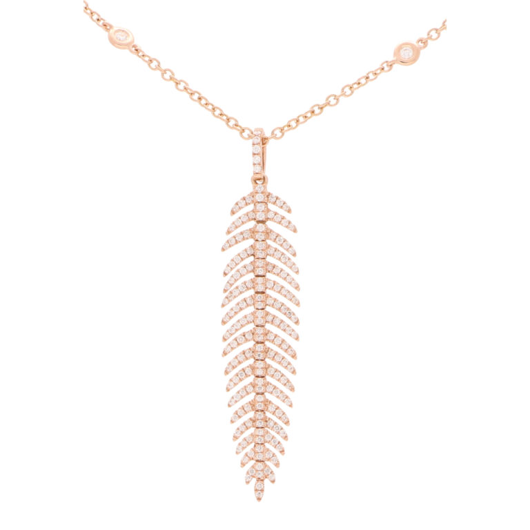 Contemporay Articulated Diamond Feather Necklace in Rose Gold