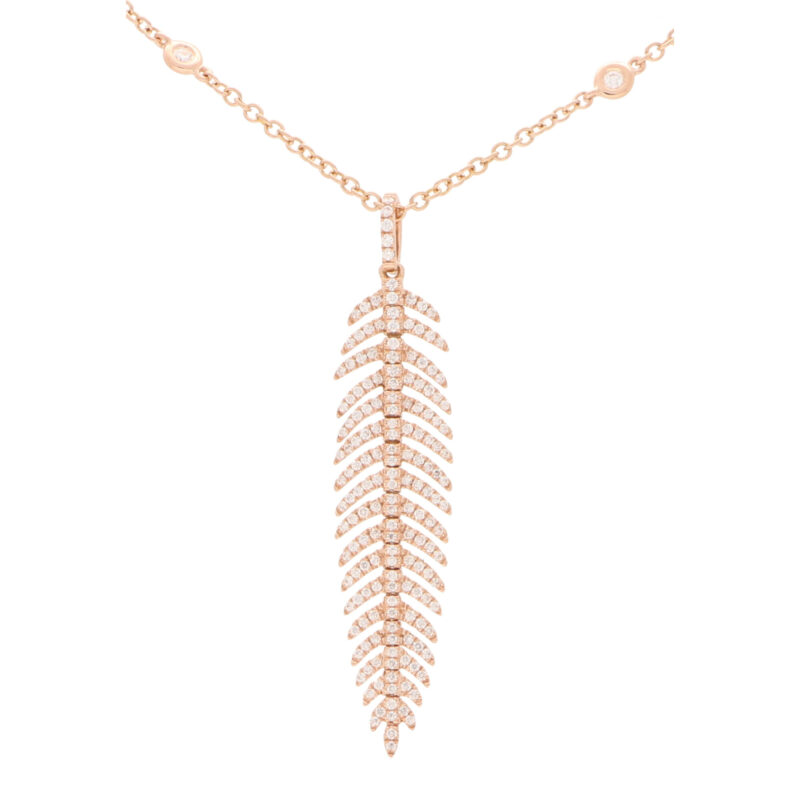 Articulated Diamond Feather Necklace in 18k Rose Gold