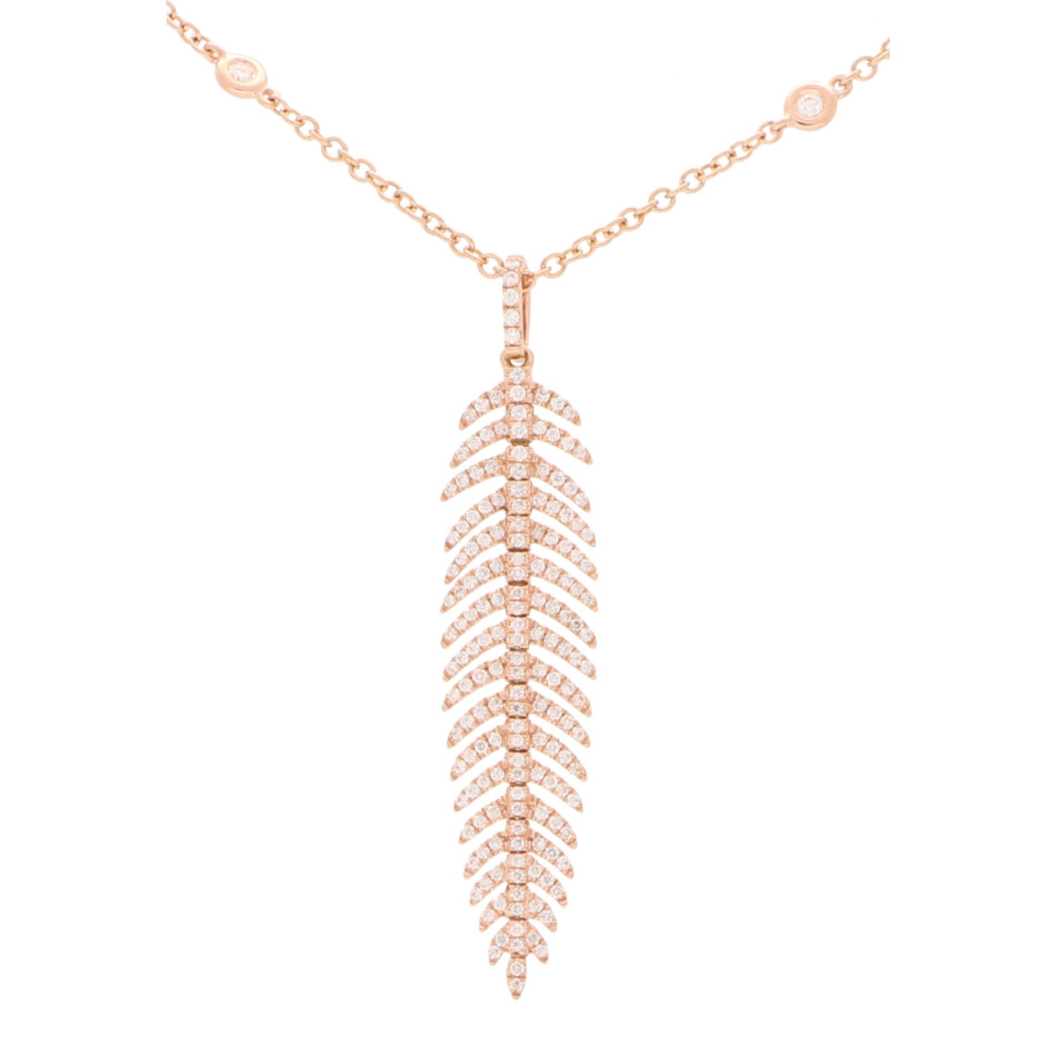 Contemporay Articulated Diamond Feather Necklace in Rose Gold