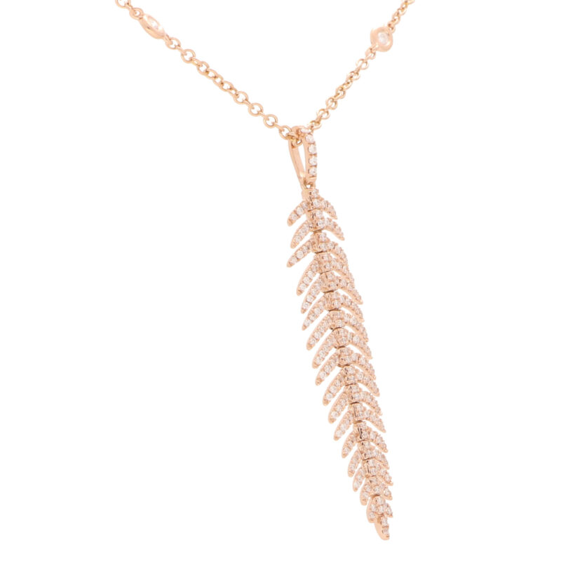 Articulated Diamond Feather Necklace in 18k Rose Gold